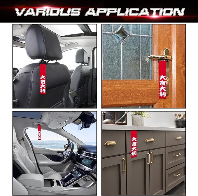 x xotic tech Tow Strap JDM Sports Red Racing Tow Strap Car Modification Decorative Trailer Belt Personalized with Chinese Slogan Fit for Rear Front Bumper (Good Luck/Safe Trip Wherever You go)