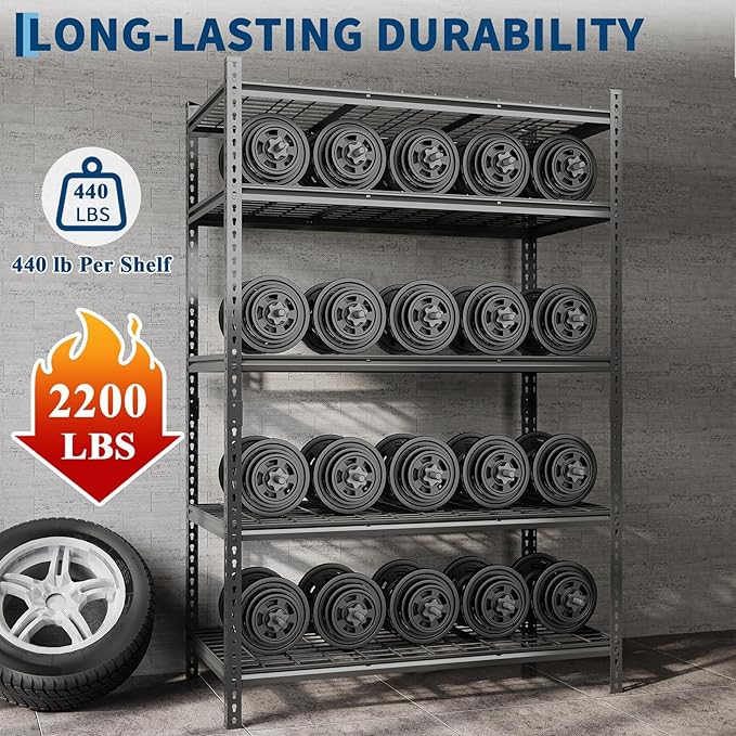Garage Shelving 2200 LBS Storage Shelves Adjustable Metal Shelving Unit Heavy Duty 5 Tier Metal Shelves for Garage Kitchen Pantry Warehouse Basement, 36" W × 16" D × 72" H, 2 Pack