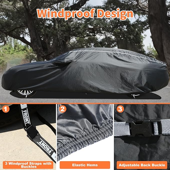 Coverado 6 Layers Car Cover Waterproof All Weather, Soft Cotton Lined Coupe Cover, Outdoor Heavy Duty Car Covers Rain Snow UV Hail Protection, Full Covers Universal Fit for Sports Car (173"-182")