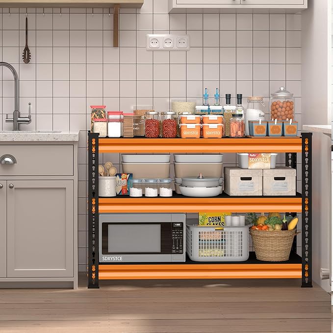 3-Tier Garage Shelving Heavy Duty,40''W x 18''D x 36''H Metal Shelving Unit,1320 lbs Weight Capacity Adjustable Storage Shelves for Retiple Tanks, Aquariums, Pantry,Orange
