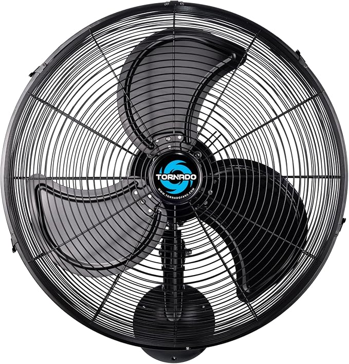 Tornado 20 Inch Pro Series High Velocity Oscillating Waterproof Outdoor Wall Mount Fan For Industrial, Commercial, Residential Use 3 Speed 5250 CFM UL Safety Listed
