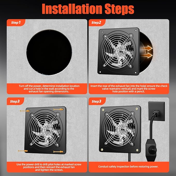 6 Inch Exhaust Fan with Speed Controller, 358CFM Wall Mount Exhaust Fan for Kitchen, Metal Ventilation Extractor Fan with Damper for Bathroom, Garage, Attic, Shop, Pet Room, Smoking Room, Basement