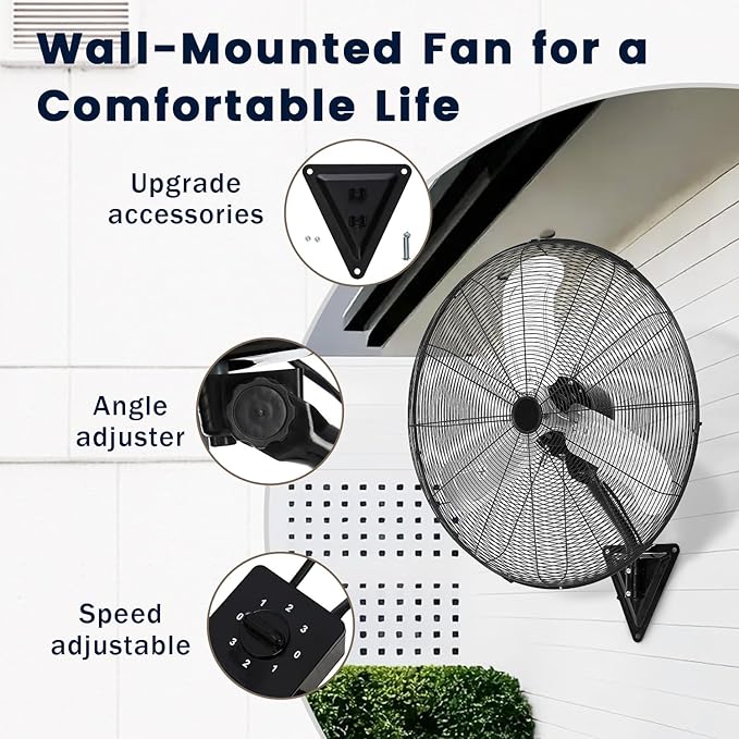 30 Inch Industrial Wall Mount Fan, Heavy Duty Oscillating Wall Mounted Fan with 10000 CFM, High Velocity 3 Speed Fans with Adjustable Tilting for Warehouse, Workshop, Garage, Patios, Commercial