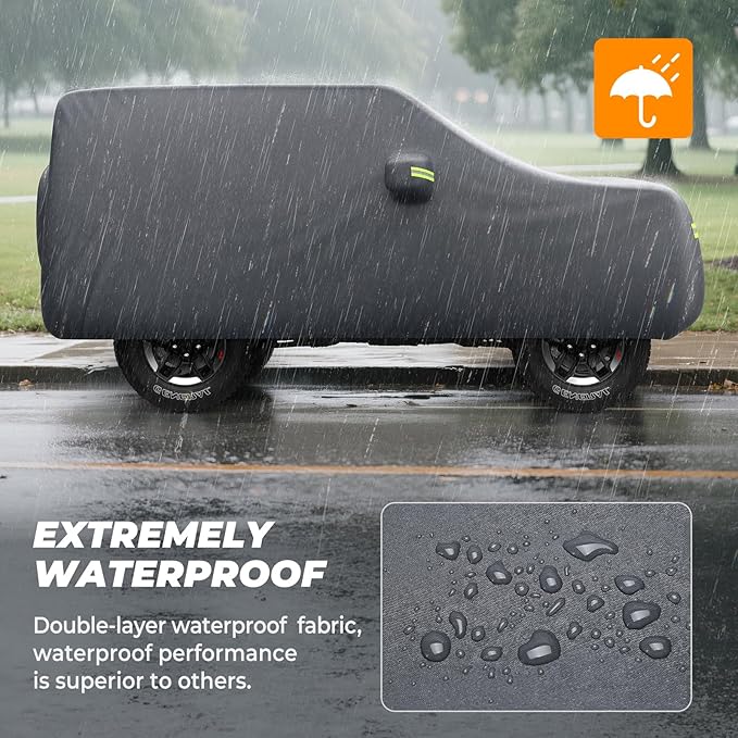 KAKIT 6 Layers Heavy Duty Covers for Jeep 2007-2020 4 Door Waterproof & All Soft Inside with Windproof Strap & Driver Door Zipper