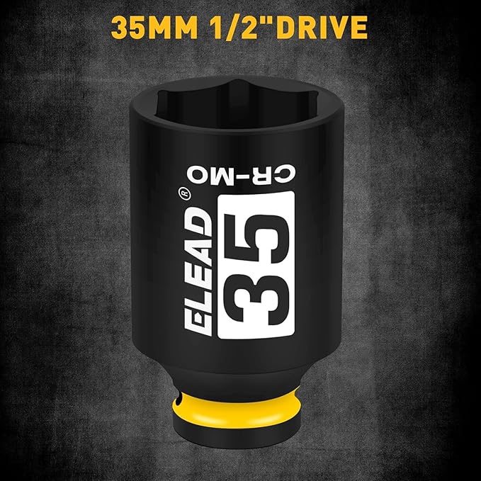 ELEAD 35 mm Socket 1/2" Drive Deep Impact Socket, Metric 6 Point 1/2-inch Drive Impact Axle Nut Sockets, CR-MO Nut Socket Set, Oil Filter Sockets, Tools for Easy Removal of Axle Shaft Nuts