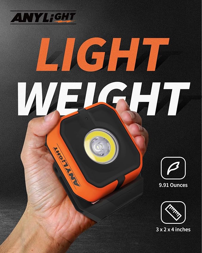 Rechargeable Work Light with 4 Modes,1200LM Magnetic Work Light with IP65 Waterproof, 3350mAh Battery Led Work Lights,150° Rotate for Car Repair, Camping, Emergency (1 Pack)