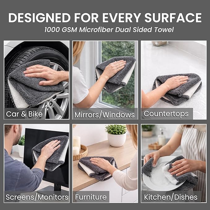 Hybrid Glass Microfiber Towel – Waffle Weave & Plush Dual Action Cleaning Cloth – Streak-Free Window and Surface Drying Towel – Professional Grade -16x16-1000 GSM 2-Pack