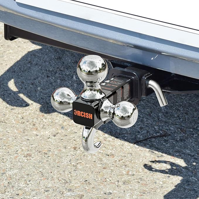 ORCISH Trailer Hitch Tri-Ball Mount with Tow Hook & Pin, Chrome Trailer Ball Sizes 1-7/8", 2" & 2-5/16", Fit 2 Inch Hitch Receiver, 10,000 LBS Max Towing Capacity for RVs, SUVs, ATVs & Trucks