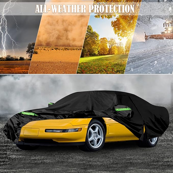 Waterproof Car Cover Replace for 1997–2004 Corvette C5, 6 Layers All Weather Car Cover with Zipper Door & Windproof Bands for Snow Rain Dust Hail Protection