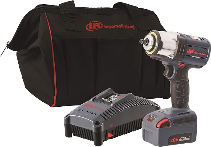 Ingersoll Rand W5133-K12 3/8" 20V Cordless Impact Wrench 1 Battery Kit, 550 ft-lb Torque, Friction Ring Retainer, Pistol