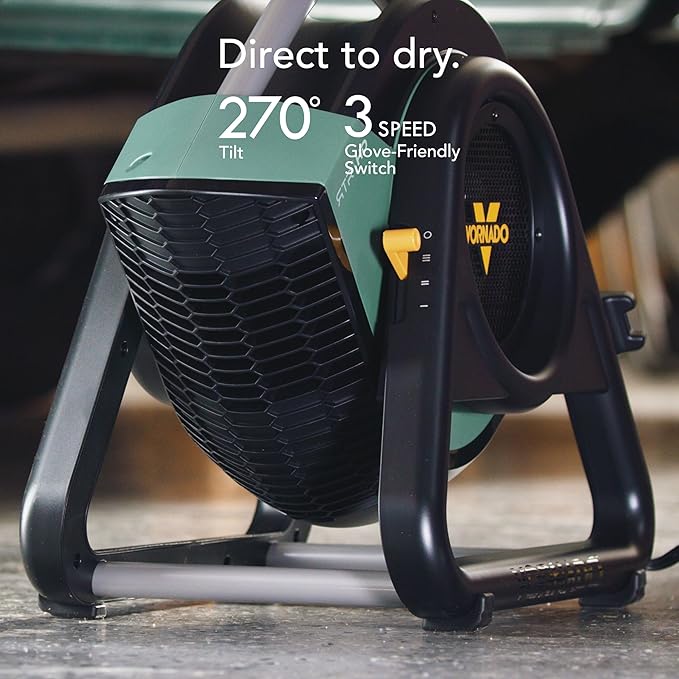 Vornado RTR Heavy Duty Air Circulator, 3-Speed, High Velocity Blower Fan with 270° Tilt, IP54 Motor, 8 ft Cord, High Impact Case, Air Mover for Floor Drying and Ventilation