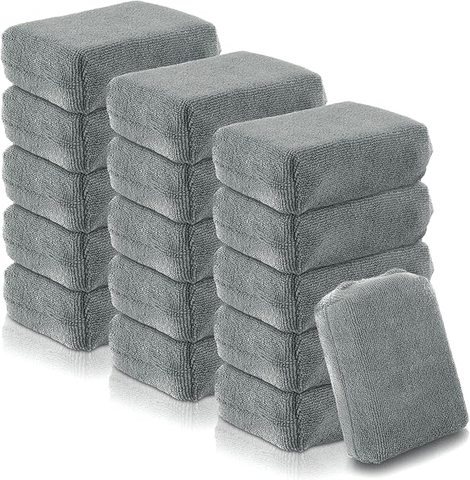 16 PCS Microfiber Applicator Pad, 4.7"x3.1" Scratch-Free Foam Buffing Scrub Pads, Car Wash Sponges for Effortless Detail Polishing, Waxing, Tire Shining, Interior Cleaning, Scrubbing (Grey)