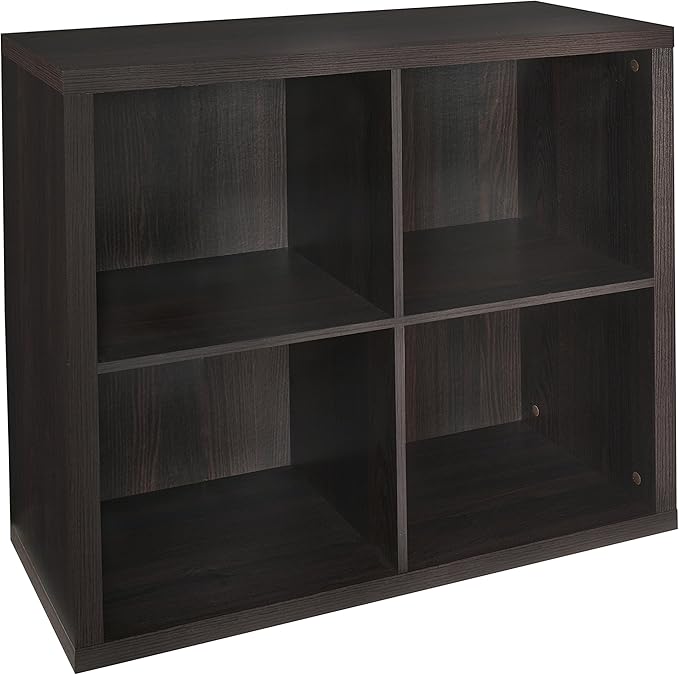 ClosetMaid 4 Cube Storage Shelf Organizer Bookshelf with Back Panel, Easy Assembly, Wood, Black Walnut