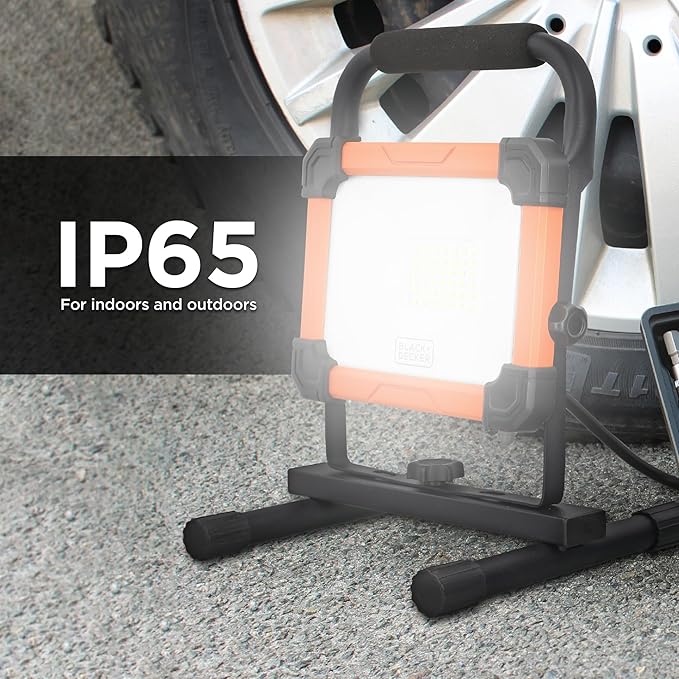 BLACK+DECKER LED Work Light, 3000 Lumens LED Panel Flood Light, IP65 Waterproof, Shock Resistant, 120° Beam Angle, ETL Certified, Pivoting H-Stand, Tripod Compatible, Compact & Portable, 120V Plug