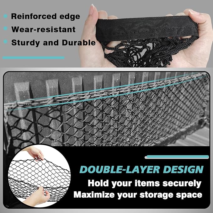 BestEvMod Envelope Style Cargo Net for Pickup Truck Bed Fit for Tesla Cybertruck 2026 2025 2024 Extra Strong Hook Stretchable Trunk Cargo Organizer with 2 L Track Hooks (Metal Hooks, Stand Envelope)