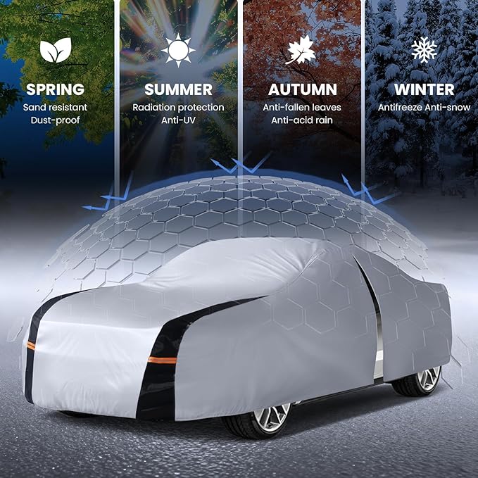 Car Cover Waterproof All Weather, 10 Layers Outdoor Car Covers for Automobiles - Custom Fit Lincoln Continental, Porsche Taycan, Buick Regal, etc. Sun & Rain Protector. C5 (See Size Chart)