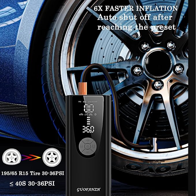 Tire Inflator Portable Air Compressor,4X Faster & High-Capacity Battery,150PSI Cordless Air Pump for Car,Motorcycle,Bike Pump,Basketball & Sports Balls,with LED Light,Air Digital Pressure Gauge