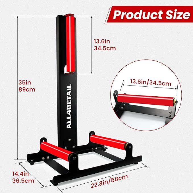 360° Rolling Wheel Detailing Stand, Heavy Duty Wheel Cleaning Stand for Wheel Tire Rim Cleaning Ceramic Coating, Black