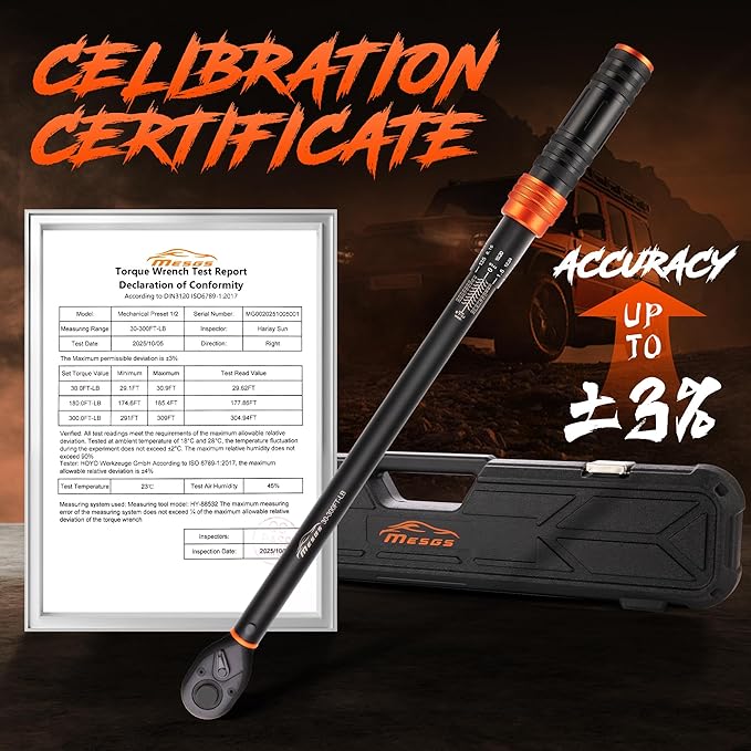 1/2-Inch Drive Click Torque Wrench 30-300 Ft.Lb/40.7-406.8 Nm, Dual-Direction 72 Tooth Adjustable，Dual Range Scale, ±3% High Precision Torque use Product Assembly and Car Repair