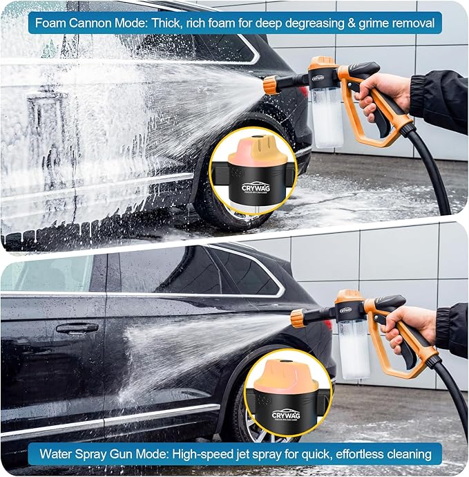 Car Wash Foam Gun for Garden Hose, Foam Cannon Car Wash Kit with Microfiber Wash Mitt, High Pressure Nozzle & 3 Spray Modes, Hose Foam Blaster for Cars, Trucks, RV, Motorcycle Cleaning - Orange