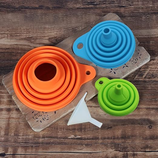 KongNai 4 Sizes Kitchen Funnel Set, Food Grade Silicone Collapsible Funnel, Funnels for Kitchen Use Filling Bottles, Canning, Cooking, and Water Powder Transfer