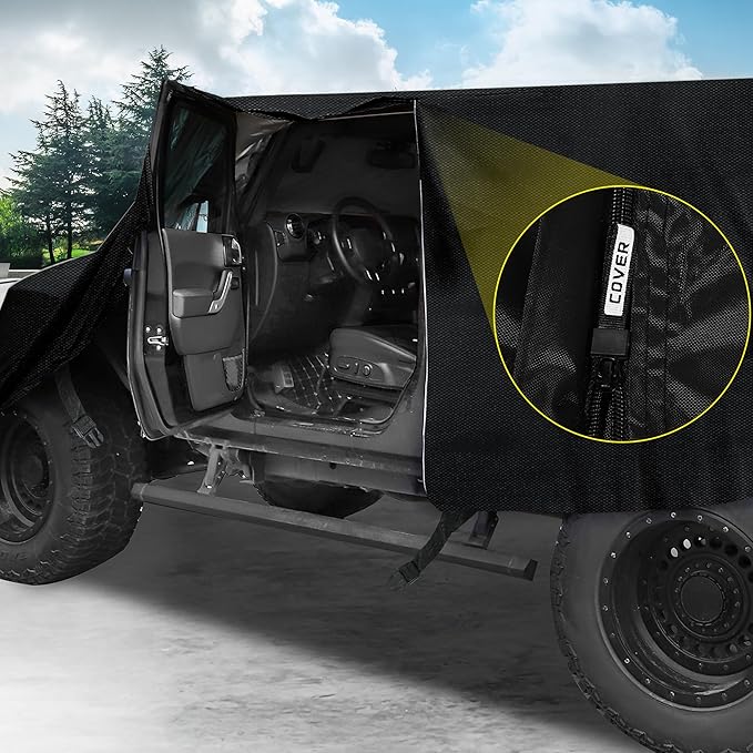 X AUTOHAUX SUV Car Cover Cab Cover Fit for Jeep Wrangler JK JL Hardtop 2 Door 2007-2021 Outdoor Sun Dust Wind Snow Protection 210D Oxford with Driver Door Zipper Black