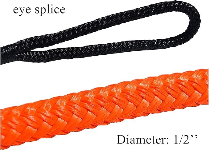 QIQU Kinetic Recovery & Tow Rope Heavy Duty Vehicle Tow Strap Rope for Truck ATV UTV SUV Snowmobile and 4x4 Off-Road Recovery 3 Size to Choose(1/2’’/3/4’’/1’’) 3 Color (1/2''x20', Orange)