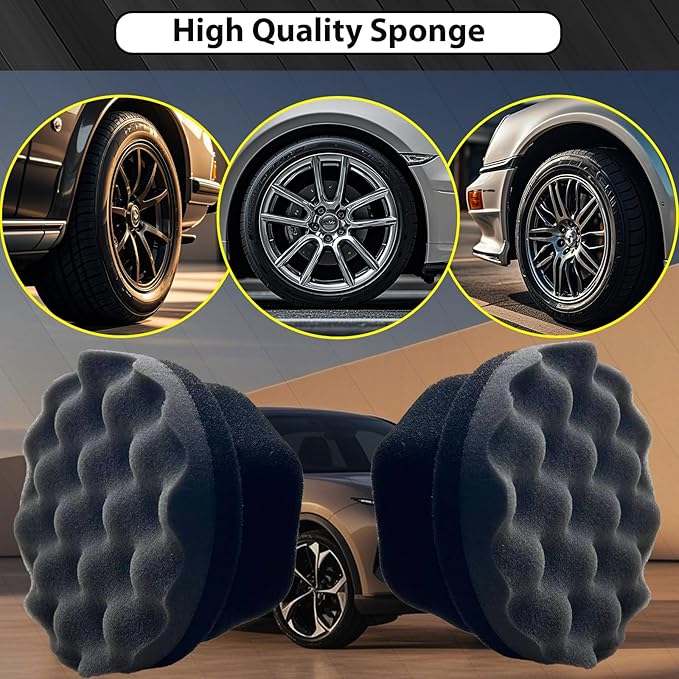 2 Pcs Large Tire Shine Applicator, Reusable Tire Dressing Applicator Wave Contoured, Tire Sponge Pads for Car Detailing Cleaning, 4.33 inch