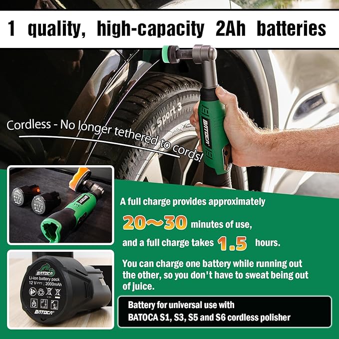 BATOCA S6 Mini Polisher Cordless Polisher for Car Detailing, 1x2.0Ah Battery, 0mm Rotary Polisher Car Buffer,1 Inch Micro Polisher with 6 Variable Speed 1000-5000 RPM for Car Polishing,Cleaning