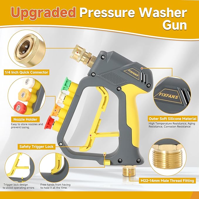 Foam Cannon Gun Dual Connector Accessory for Pressure Washer, Double Tip Attachment Soap Cannon with Power Washer Short Gun, Car Wash Foam Gun Kit, 1/4" Quick Connect, 5 Nozzle Tips