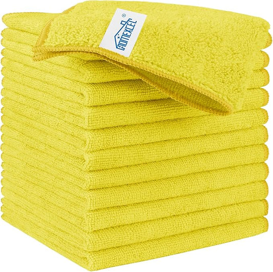 HOMEXCEL Yellow Microfiber Cleaning Cloth, 12 Pack Premium Microfiber Towels for Cars, Lint Free, Highly Absorbent, Reusable Cleaning Rags for Car, Household, Kitchen, Window, 11.5"X11.5"