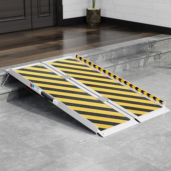 Portable Wheelchair Ramp 4 FT, Aluminum Folding Ramps for Wheelchairs for Home with Handle & Non-Skid Surface, 802 lbs Threshold Ramps for Doorways Steps Stairs Entry Cars Use