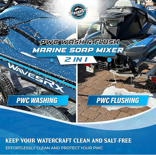 WAVESRX PWC & Boat Wash Sprayer & Engine Flush Mixer to Wash Salt Away | Dual-Use Marine Soap Foamer to Quickly Wash and Rinse | Cleaning Kit for Boating with Garden Hose Quick-Connect