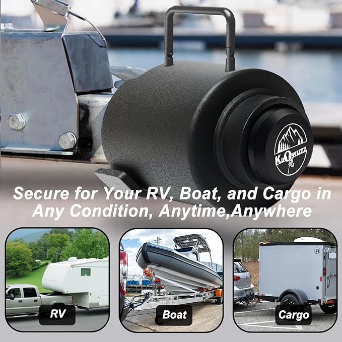 Trailer Lock, Heavy Duty Tongue Locks Fits 2 5/16-Inch Couplers, Anti-Theft, Anti-Smashing, Secures Safety Chains,Steel Tow Hitch Lock with Handle for RV, Trailer, Boat (Balck with Handle)