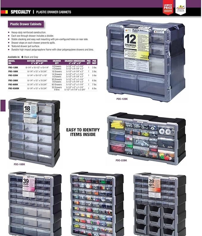 Quantum Storage Systems PDC-39BK 39 Drawers Cabinet Part Organizer 19" H x 15" W x 7" D