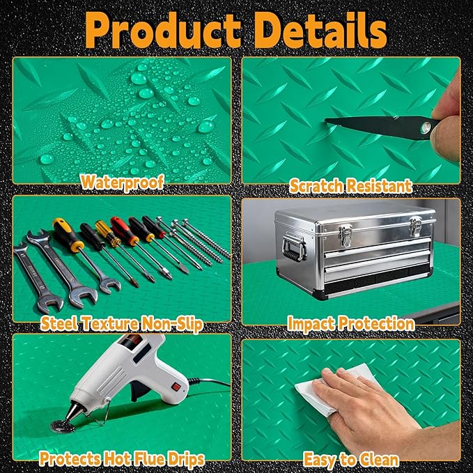 Workbench Mat, Green 16.93" x 47.24" PVC Work Bench Mat with Non-Slip Texture, 2 mm Thick Scratch & Stain Resistant Surface for Painting, Woodworking, Crafting, Projects and Tool Protection