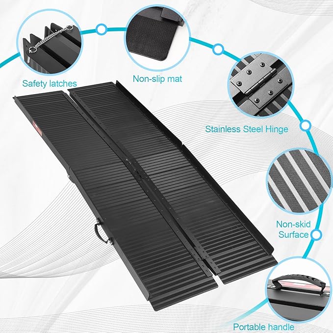Wheelchair Ramp 6ft, Portable Non-Skid Aluminum Ramps for Wheelchairs for Home Steps, 800 LBS Capacity Handicap Ramp for Doorway, Homes, Threshold, Entry, Stairs 72" Lx 29.2" Wx2H