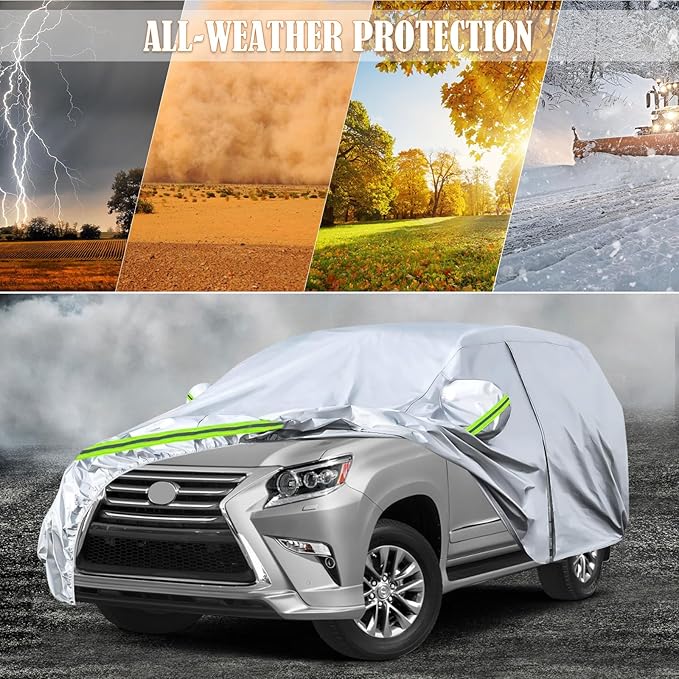Waterproof Car Covers Replace for 2003-2025 Lexus GX 460 470, 6 Layers Silver All Weather Custom-fit Car Cover with Zipper Door & Windproof Bands for Snow Rain Dust Hail Protection