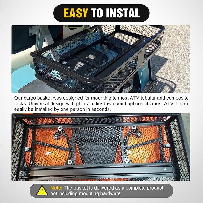 Nilight ATV Front Cargo Basket, 17" W x 36" L x 6.3" H Racks and Baskets with Steel Mesh Frame, Heavy Duty ATV Storage Cargo Box Attachments for Luggage Carrier