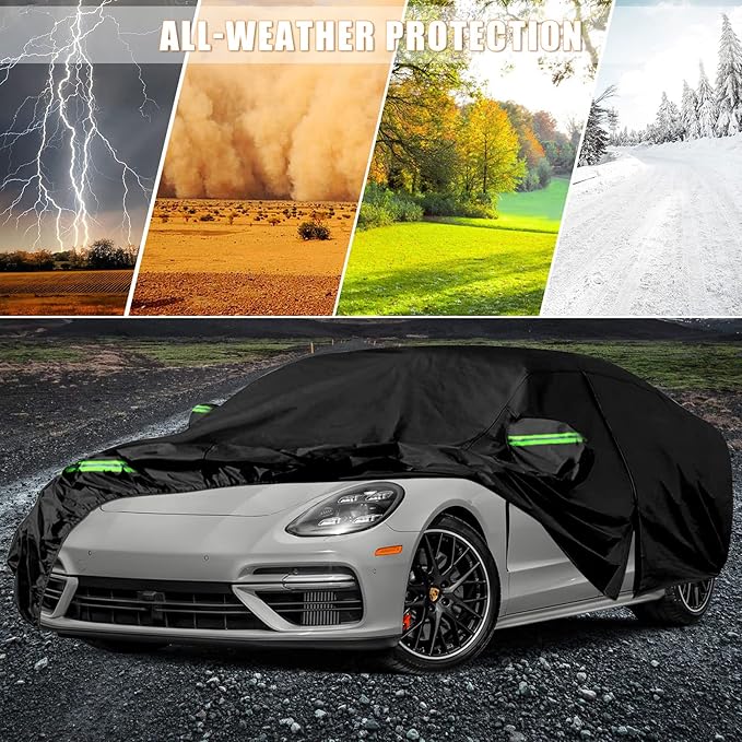 Waterproof Car Cover Replace for 2010-2025 Porsche Panamera, 6 Layers All Weather Full Car Covers with Zipper Door & Windproof Bands for Snow Rain Dust Hail Protection (Panamera)