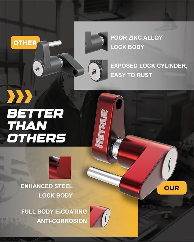 RETRUE Trailer Tongue Coupler Lock, Trailer Hitch Lock,Dia 1/4 Inch, 3/4 Inch Span for Tow Boat RV Truck Car's Coupler, Red