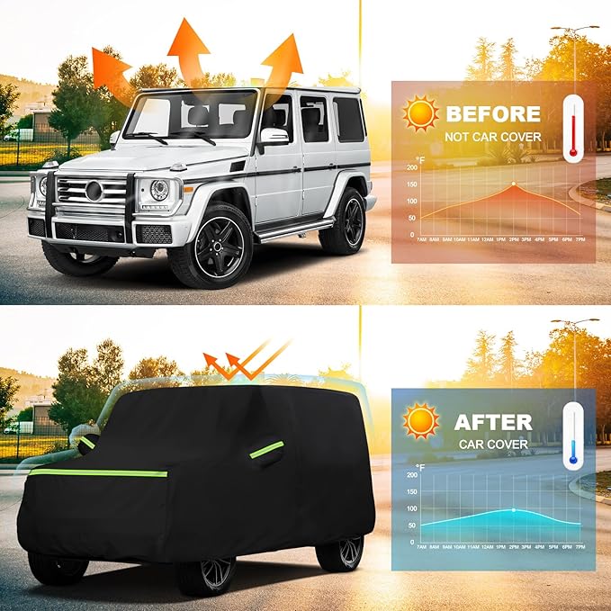QUNSUNUS 6 Layer Car Cover for Mercedes Benz G-Class 500 550 650 2004-2025 Waterproof All Weather 420D Windproof for Wagon Car Cover Hail Protection with Zipper