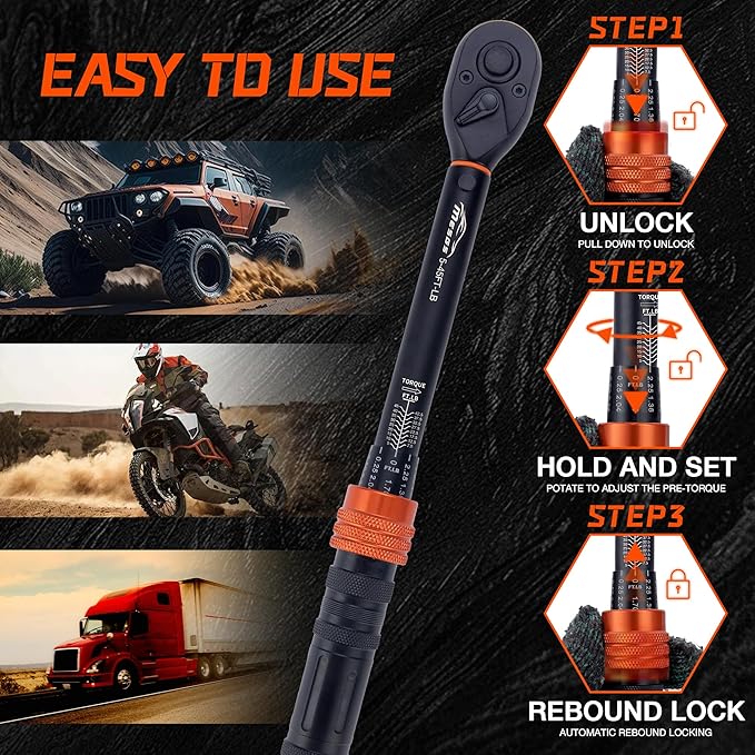 3/8-Inch Drive Torque Wrench, 5–45 Ft-Lb (6.8–61 Nm), ±3% Accuracy, 72-Tooth Dual-Direction Mini Torque Wrench with Reversible Head, Quick Release, Dual Scale for Bike (3/8-Inch, 5-45 FT.LB)