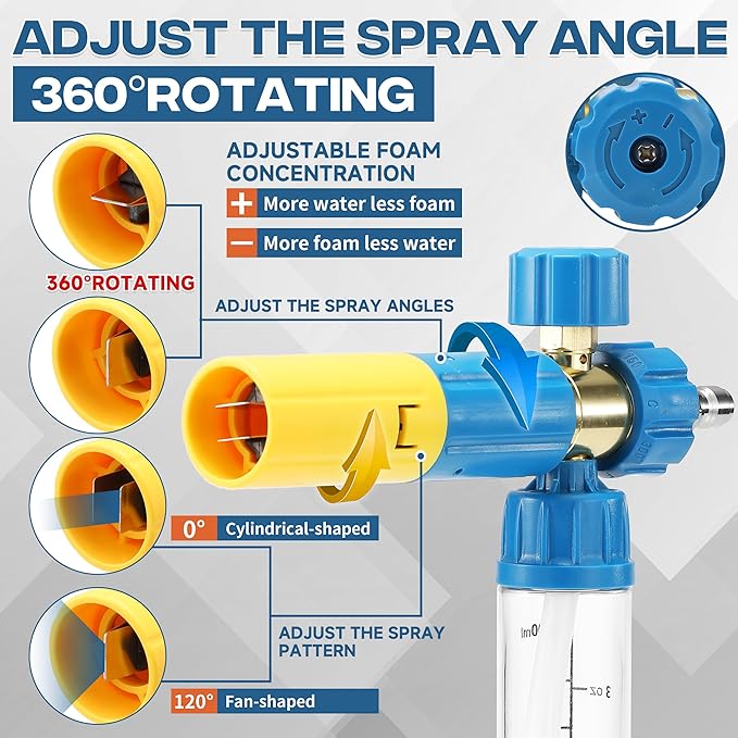 Pressure Washer Gun with Mini Foam Cannon, Dual Connector Accessory, Car Wash Foam Gun Kit - No-Dilution Foam Cannon Pro, 5 Power Washer Nozzle Tips & M22 Adapter, 1/4" Quick Connect