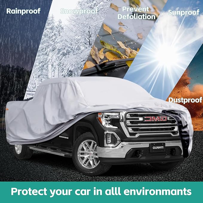 Pickup Truck Cover - Waterproof All Weather, 6 Layer Heavy Duty, Universal Fit Ford F150, Chevy Silverado, GMC Sierra, Dodge Ram 1500 Extended/SuperCrew Cab (Up to 248 inch)