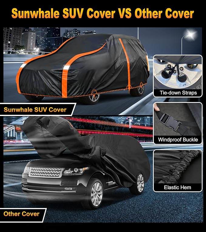 Car Cover Waterproof All Weather for SUV Automobiles UV Protection Snowproof Rain Sun with Door Zipper Full Exterior Outdoor Full Car Cover Universal Fit Up to 206"