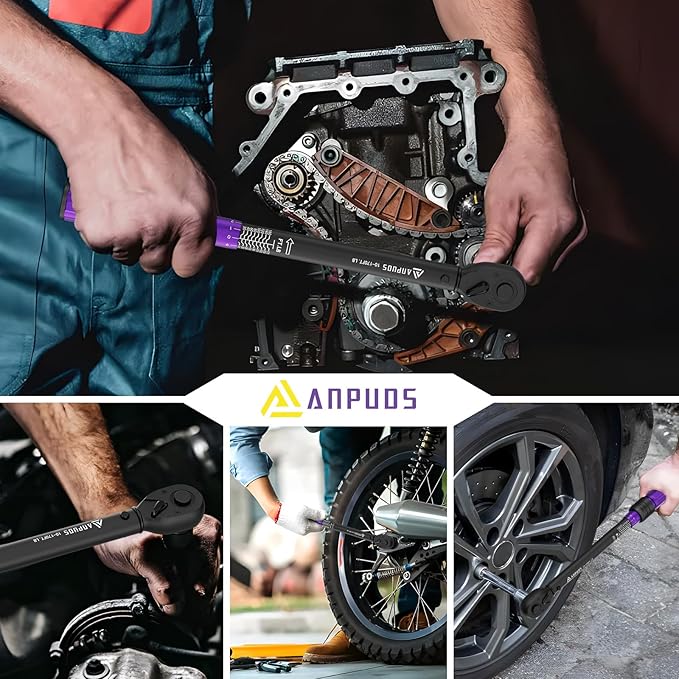 1/2 Inch Drive Click Torque Wrench,10-170 Ft-Lb/13.6-230.5 Nm, Dual-direction Adjustable Torque Wrench with Dual Range Scales, 72 Tooth, ±3% High Precision for Moto, Car Maintenance