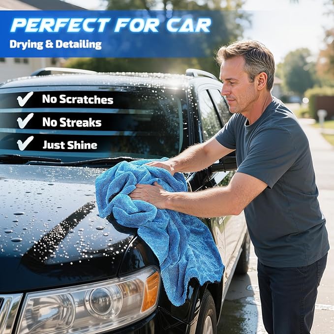 2-Pack 1200 GSM Car Drying Towels – Microfiber Towels for Cars (36" x 24"), Ultra-Absorbent, Streak-Free, Scratch-Free, No Water Spots, Double-Twist Pile & Edgeless Design(Blue)