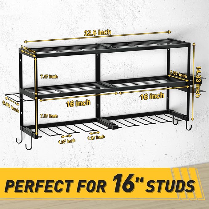 Power Tool Organizer Wall Mount Christmas Gifts for Fathers Dad, Extra Large Layers Heavy Duty Metal Organization Loads 300lbs with 8 Cordless Drill Holder, Tool Shelf for Workshop, Utility Racks