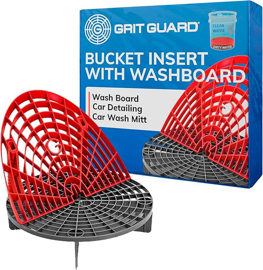 Grit Guard The Original Bucket Insert with Washboard Combo | Removes Dirt from Wash Mitt for Detailing | Car Wash Bucket Insert & Washboard | Red/Black